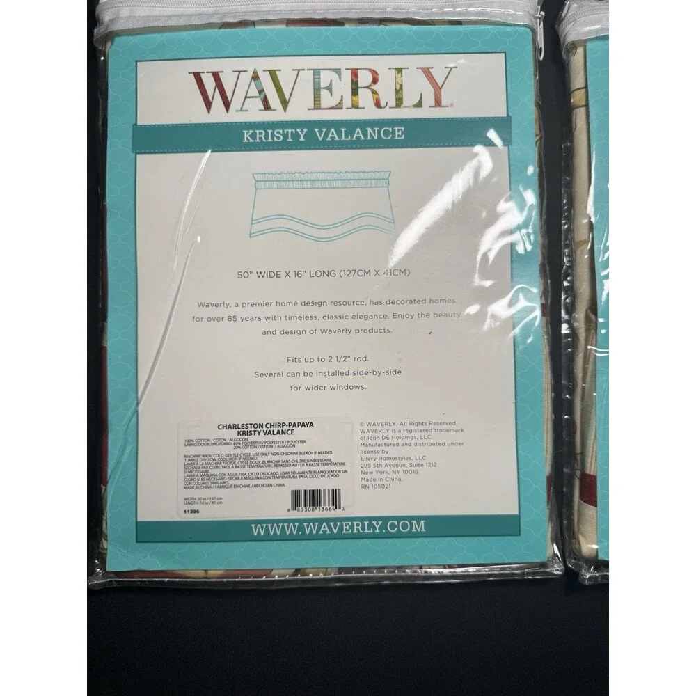 Waverly Charleston Chirp Valance PAPAYA Curtains Floral Bird 50x16 (2 Set)